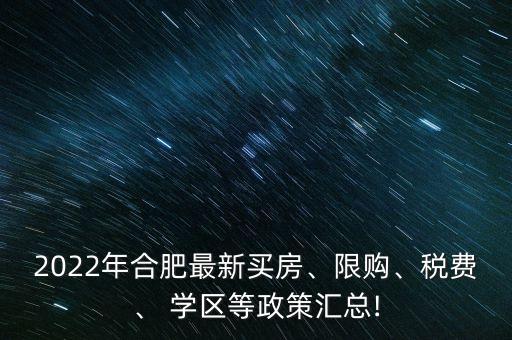 2022年合肥最新买房、限购、税费、 学区等政策汇总!