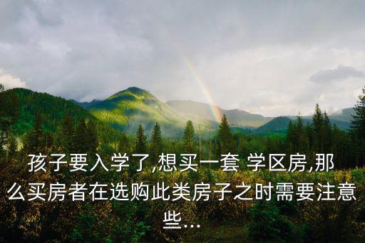 孩子要入学了,想买一套 学区房,那么买房者在选购此类房子之时需要注意些...