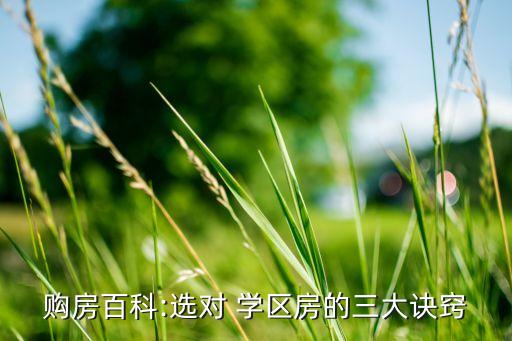 购房百科:选对 学区房的三大诀窍