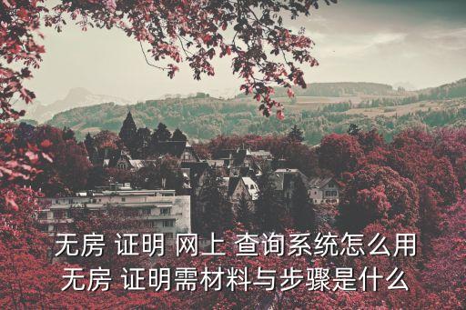  无房 证明 网上 查询系统怎么用 无房 证明需材料与步骤是什么