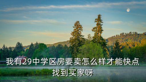 学区房快速成交方法是什么，我有29中学区房要卖怎么样才能快点找到买家呀