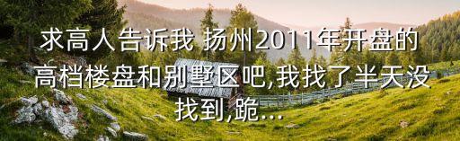 求高人告诉我 扬州2011年开盘的 高档楼盘和别墅区吧,我找了半天没找到,跪...