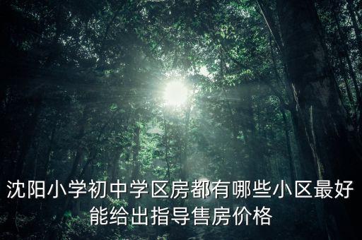 沈阳小学初中学区房都有哪些小区最好能给出指导售房价格