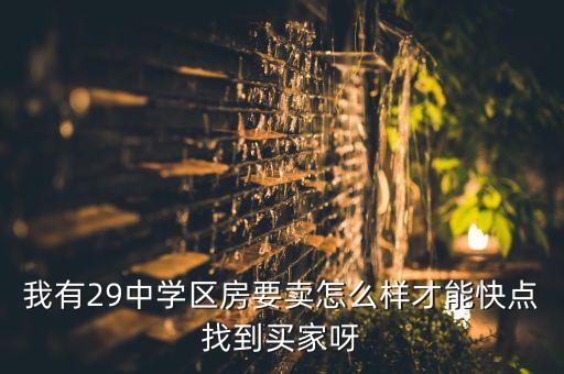 我有29中学区房要卖怎么样才能快点找到买家呀
